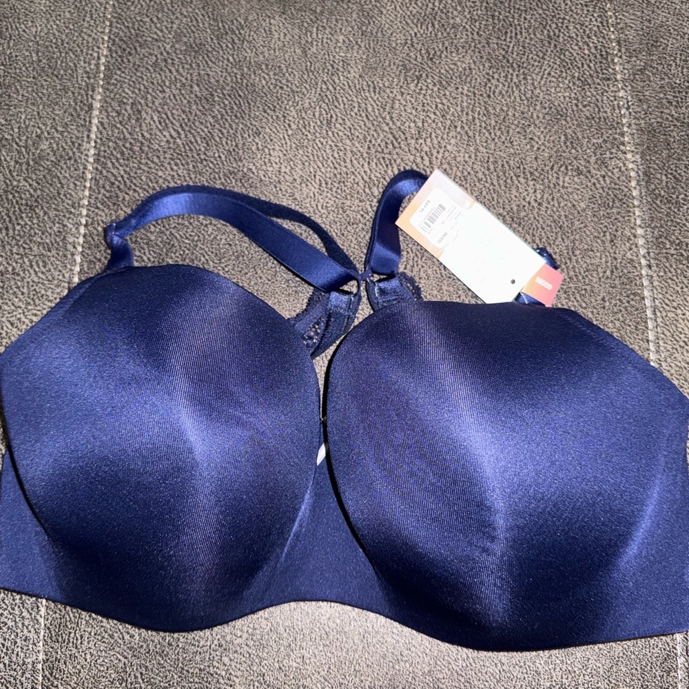 NWT Lane Bryant Cacique Size 38DDD Satin Blue Women's Bra with Crossback Ability
